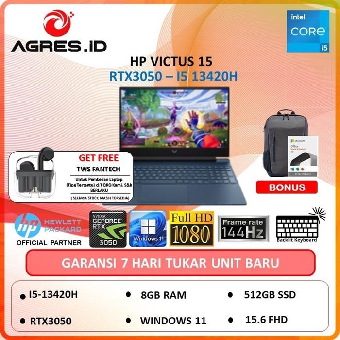 Gambar HP Victus Gaming 15-fa1788TX RTX3050 I5 13420H 8GB 512GB w11 15" 144hz - Non Bundle, WINDOWS 11 HOME dari AGRES ID undefined Tokopedia