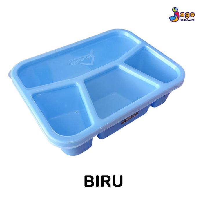 Gambar Lunch Box Sekat 4 Oshin Alexish, Kotak Bekal Warna Tutup Transparan, Tempat Bekal Bersekat - BIRU PASTEL dari Jago Houseware undefined Tokopedia