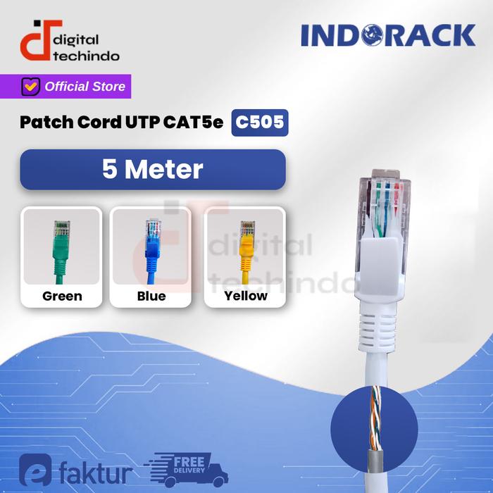 Gambar Indorack Patch Cord CAT5e Panjang 5M BC 24AWG Kabel LAN Kabel UTP RJ45 Kabel Internet - Putih dari Digital Techindo undefined Tokopedia