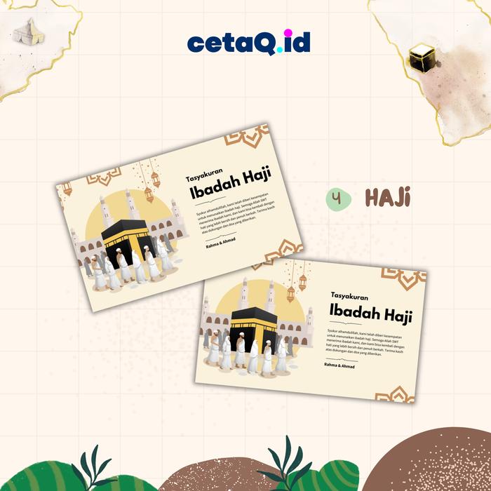 Gambar Cetak Kartu Souvenir Haji dan Umroh CUSTOM, Tasyakuran Umrah, Kartu Ucapan Terima Kasih, Thanks Card - Design 4, Laminasi Doft dari cetaq.id undefined Tokopedia