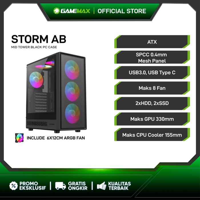Gambar Casing PC Gamemax Storm 2 Mid Tower ATX Gaming Case - Hitam dari Gamemax Indonesia undefined Tokopedia
