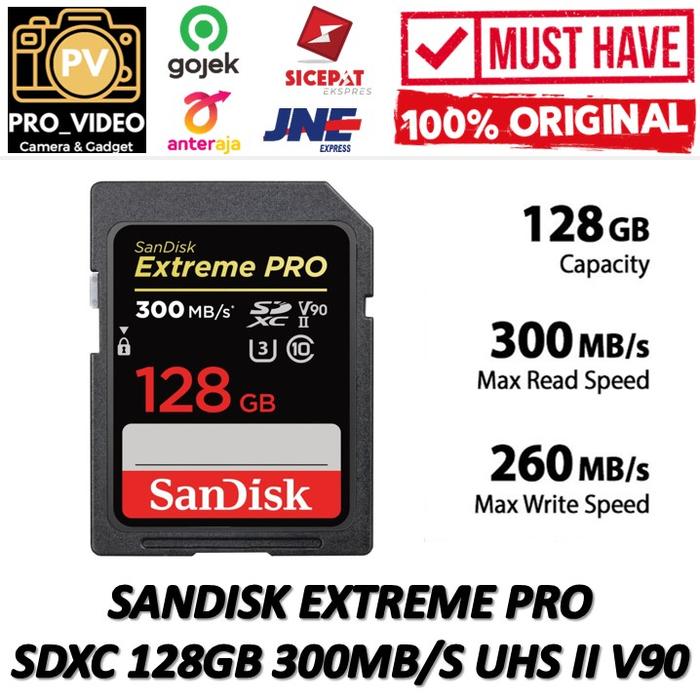 Jual SanDisk Extreme Pro SDXC Card 128GB 300MBs UHS-II V90 4K UHD - Main Image