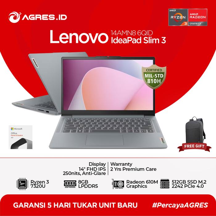 Gambar Lenovo Ideapad Slim 3 14AMN8 | Ryzen 3 7320 8GB 512GB W11+OHS - Arctic Grey dari AGRES ID JOGJA undefined Tokopedia