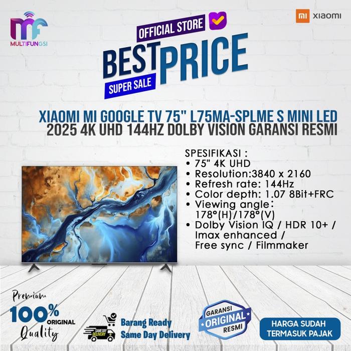 Gambar Xiaomi Mi Google TV 75" L75MA-SPLME S Mini LED 2025 4K UHD 144Hz Dolby Vision Garansi Resmi - S MINI LED 75" , TANPA KAYU dari Multifungsi Online undefined Tokopedia