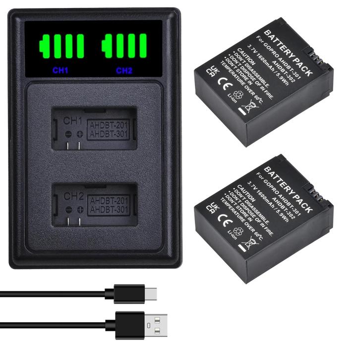 Gambar FP004 1600mAh AHDBT-301 302 Battery+LED USB Charger for GoPro Hero3+Go Pro hero 3 hero 3 Black Edition White Silver Edition HD Cameras dari Always Boys undefined Tokopedia