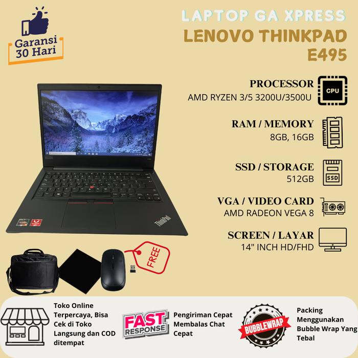 Jual Lenovo Thinkpad E495 AMD RYZEN 3/5 3200U/3500U - RAM 8GB/16GB