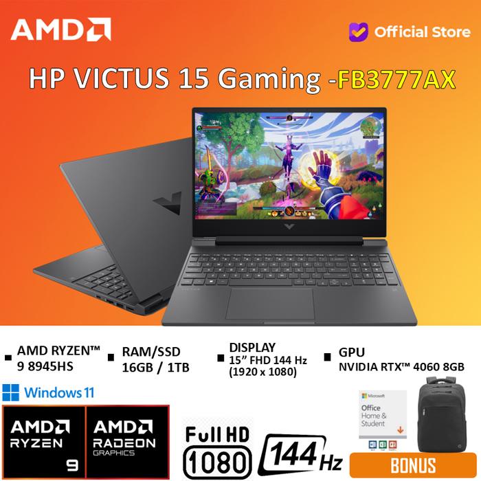 Gambar HP Victus 15 Ryzen 9 8945HS RTX4060 8GB 16GB 1TB W11+OHS+O365 15" FHD 144HZ -FB3777AX / FB3778AX - Silver 16GB/1TB, Standard dari AMD Official Store Kota Administrasi Jakarta Utara Tokopedia