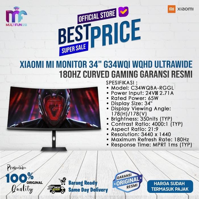 Gambar Xiaomi Mi Monitor 34" G34WQi WQHD Ultrawide 180Hz Curved lengkung Gaming Garansi Resmi - G34WQi, TANPA KAYU dari Multifungsi ID undefined Tokopedia