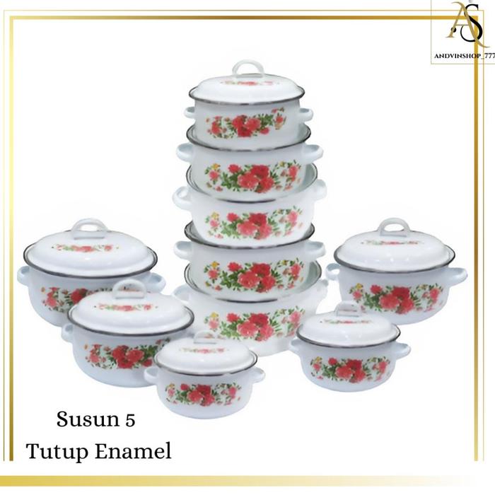 Gambar PRODUK unggulan Panci Set Enamel Kembang Susun 10pcs & 6pcs / Panci Susun 3 Enamel Tutup Kaca / Panci Reona - 5SetTutupEnamel dari sribunda rejeki undefined Tokopedia
