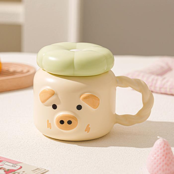 Gambar Flower Piggy Mug Set / Gelas Babi Bunga Dengan Tutup dari SYLA Home undefined Tokopedia