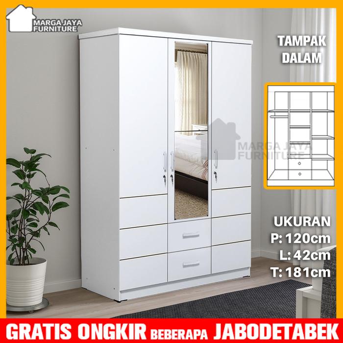 Gambar Lemari Pakaian Baju 2 Pintu Sliding Geser Minimalis Kaca Putih Kamar - 3 Pintu Tarik, Belum Dirakit dari Toko Marga Jaya Furniture_NEW undefined Tokopedia