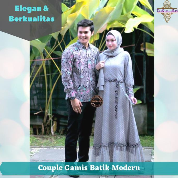 Gambar Couple gamis batik kombinasi brokat sarimbit kondangan pasangan modern - Abu-abu, Kemeja Saja dari Racelya Official undefined Tokopedia