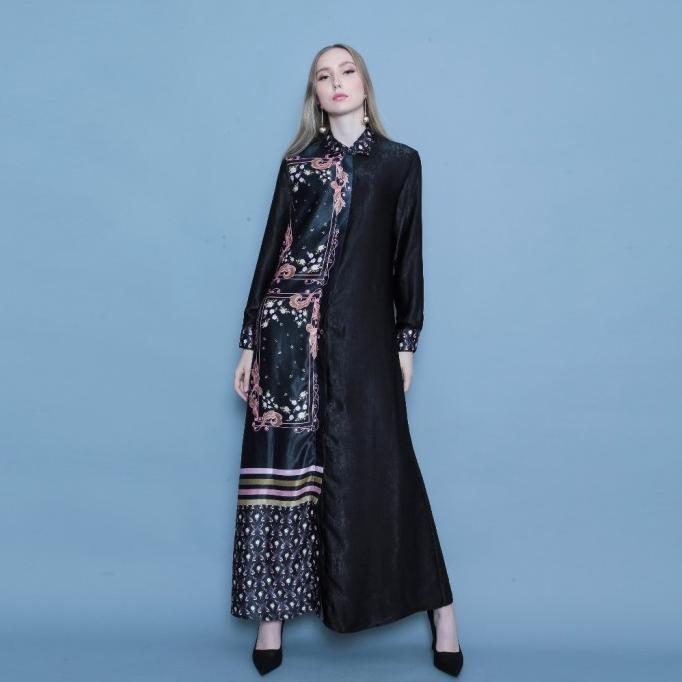 Gambar Koko Baju Gamis Shimmer Silk Dress Wanita Muslim Terbaru Bahan Sutra Style Muslimah Kekinian Lebaran - Black, XL dari kekemitra undefined Tokopedia