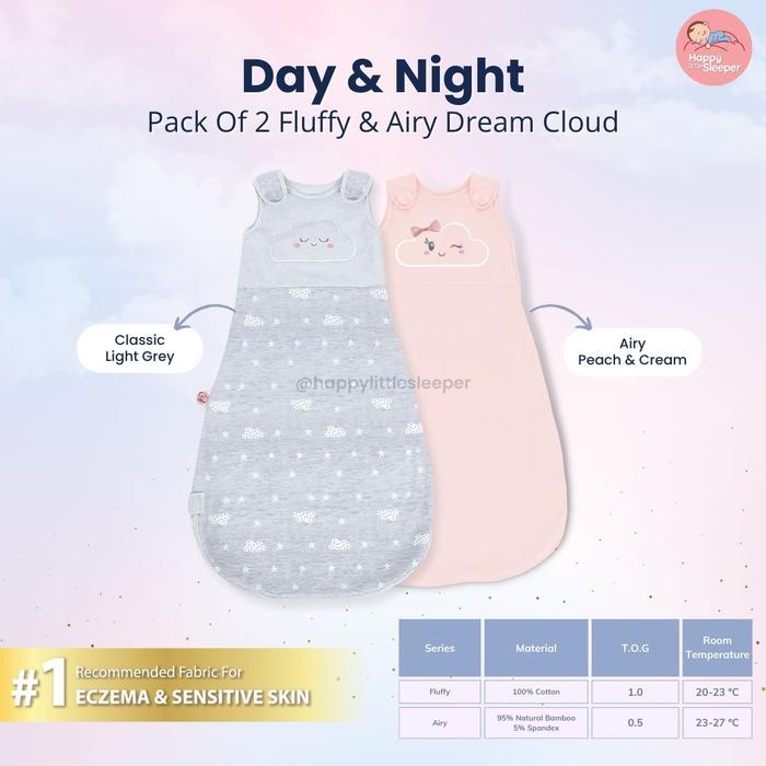 Gambar Bundling Day & Night Dream Cloud Calming Wearable Blanket Selimut Bayi - 01Grey+Peach, M (7-12 kgs) dari Happy Little Sleeper undefined Tokopedia