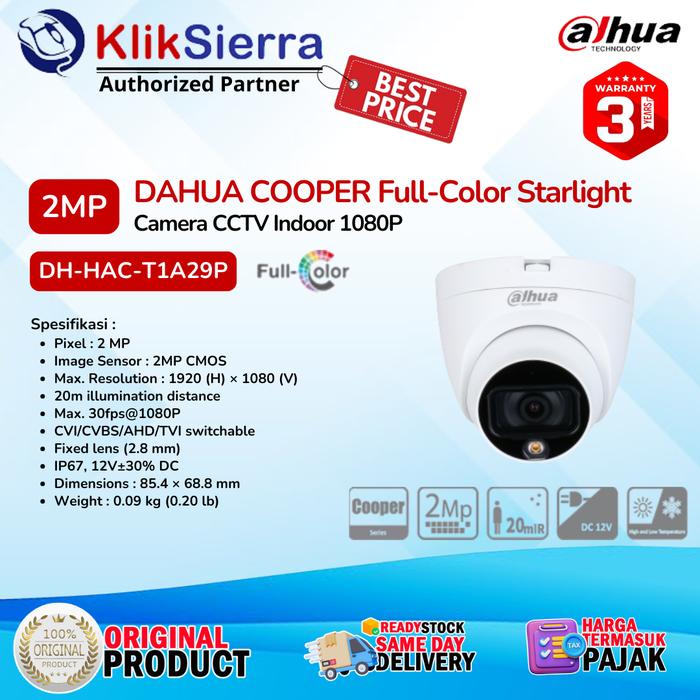 Gambar DAHUA COOPER DH-HAC-T1A29P 2MP Camera CCTV Indoor - Kamera TURRET 1080P Full-Color Starlight - HACT1A29P - Garansi Resmi dari KlikSierra undefined Tokopedia