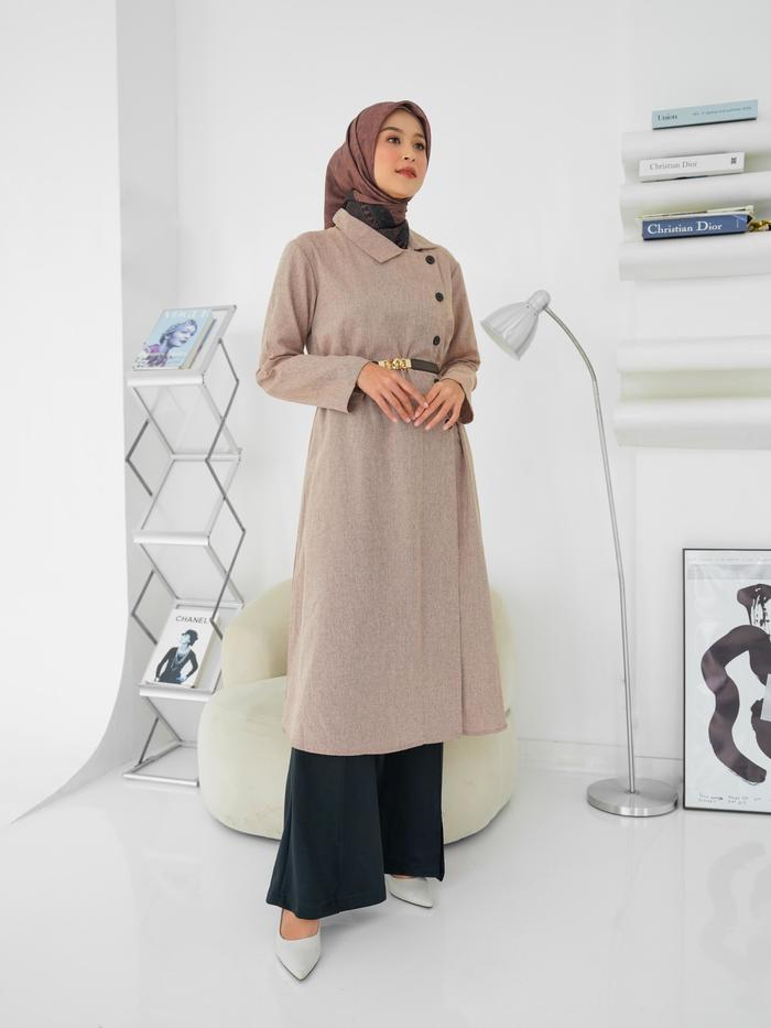 Gambar Syabnam Official - Yeona Outer | Korean Long Outer - Cokelat, XXL dari Syabnam Official undefined Tokopedia