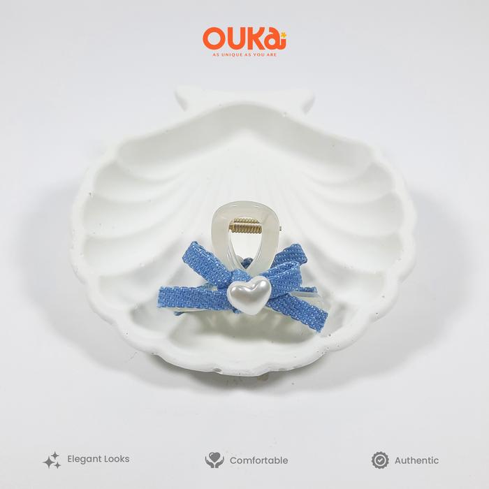 Gambar Jepit Rambut Premium Pita Denim Mutiara Kamino (4.5cm) - Putih dari Ouka Official undefined Tokopedia