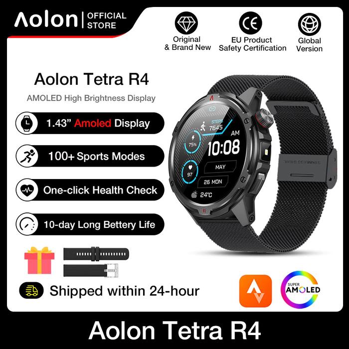 Gambar 【COD】Aolon Tetra R4 Smartwatch Amoled AOD Cover Lock Compass Bluetooth Call Smart Watch 1.46inch Display Heart Rate Blood Oxygen Sleep Monitoring Flashlight Jam tangan pintar olahraga luar ruangan jam tangan smartwatch jam tangan pria Ponsel - Black milan dari Aolon undefined Tokopedia