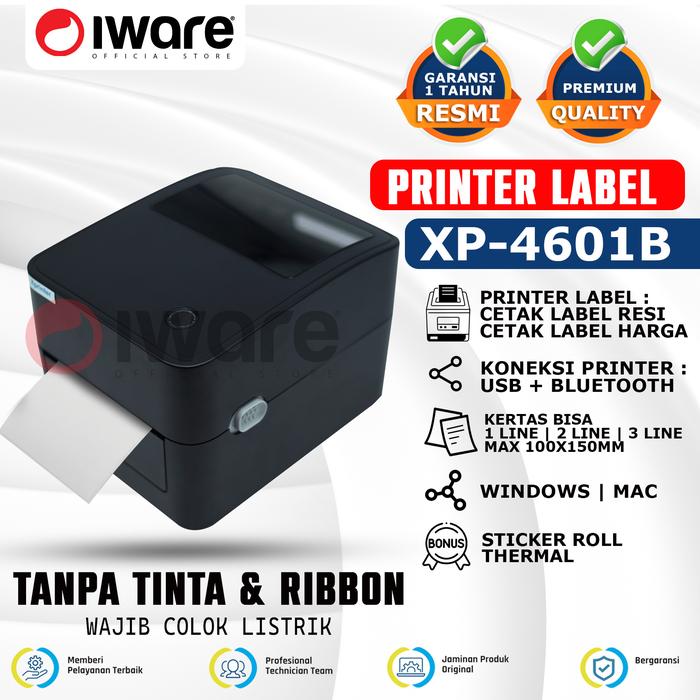 Gambar PRINTER BARCODE THERMAL / LABEL PRINTER XPRINTER XP-4601B BLUETOOTH A6 - USB + BLUETOOTH dari Iware.id undefined Tokopedia