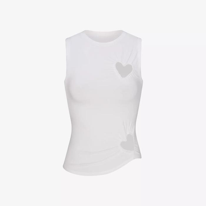 Gambar SKIMS Heart Flared Cotton-Jersey Leggings/Heart Cotton-Jersey Tank Top in Snow or Cherry Blossom/baju atasan dan celana set wanita baju tidur lingerie - Top Snow, L dari Thesgstuffs undefined Tokopedia