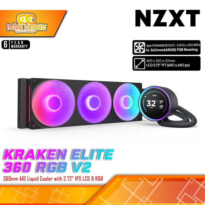 Gambar CPU COOLER NZXT KRAKEN ELITE 360 RGB V2 - 360mm AIO Liquid Cooler with LCD Display and RGB - Hitam dari Techno Computer Bali undefined Tokopedia