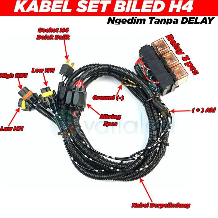 Gambar kabel set khusus projie biled pnp 3 relay untuk semua mobil socket h4 bukan set hid bisa projector 2.5 inch maupun 3 inch laser dan non laser semua merk meliputi aes, vahid, vlpro, pro7, beebot, vinyx, sms, autovision, hyperion, osram, hapag dll - SET H4 dari Nadhifa-Shop6 undefined Tokopedia