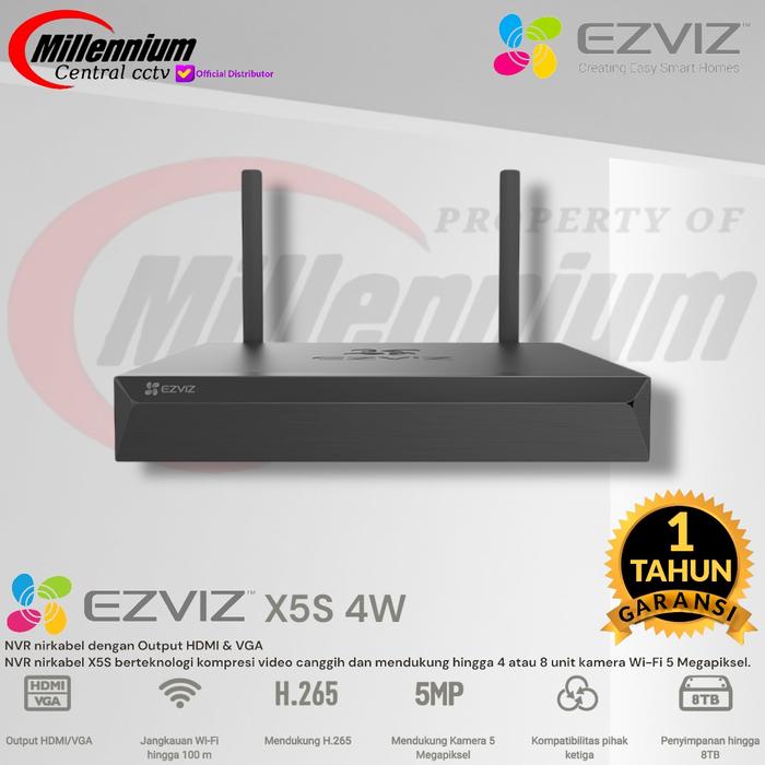 Gambar NVR EZVIZ X5S WIFI Wireless - NVR Nirkabel Output HDMI & VGA - X5S 4W dari Millennium Central CCTV undefined Tokopedia