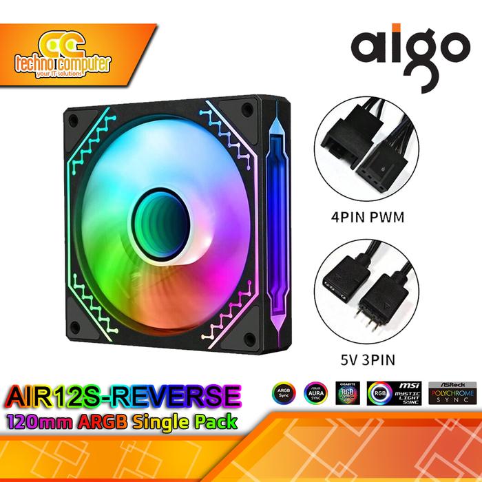 Gambar FAN CASING AIGO AIR12S-REVERSE - 120mm Single Pack ARGB Fan - Hitam dari Techno Computer Bali Kota Denpasar Tokopedia
