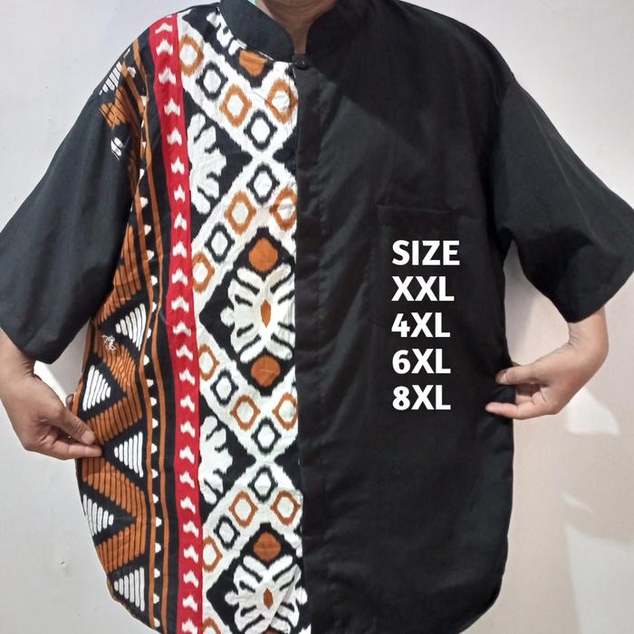 Gambar BAJU KOKO BATIK KOMBINASI POLOS BAJU MUSLIM BATIK - aji merah, 8xl dari kulop batik undefined 5 Tokopedia