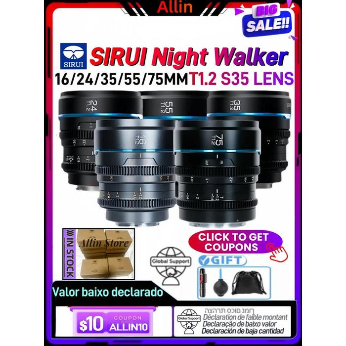 Gambar ZG007 SIRUI Night Walker 16mm 24mm 35mm 55mm 75mm T1.2 S35 Cine Lens APS-C Large For Sony E Fuji X Canon RF M4/3 sirui Nightwalker dari Gees Thinker undefined Tokopedia