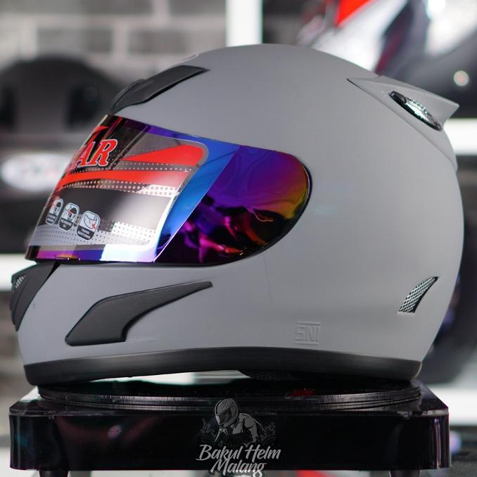Gambar HELM FULL FACE JPN TANDUK ORIGINAL VISOR RAINBOW / KACA PELANGI PREMIUM STANDART SNI - Stone Grey Doff, M dari ALSHOP152 undefined Tokopedia