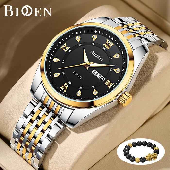 Gambar BIDEN Jam Tangan Pria Anti Air Original Kalender Bisnis Anti Air - goldblack dari biden watch ID undefined Tokopedia
