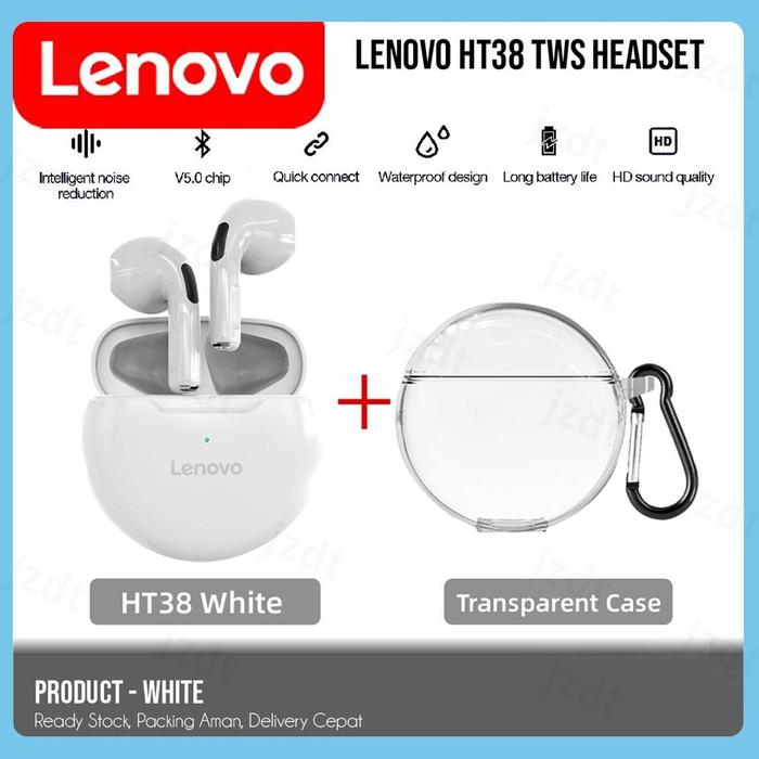 Gambar NEW Earphone Wireless TWS Lenovo HT38 Bluetooth 5.0 Headset Earbuds Bass With Microphone That Supports Making Phone Calls [terbaik] - Ht38-Putih+Case dari NENEM-STORE undefined Tokopedia