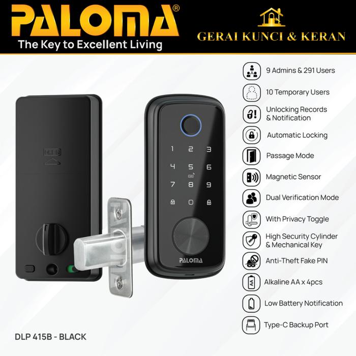 Gambar PALOMA DLP 415 415B 415S Digital Lock Smart Home Door Kunci Pintu Deadbolt WiFi Matte Black Silver - MATTE BLACK dari GERAI KUNCI KERAN HARDWARE undefined Tokopedia
