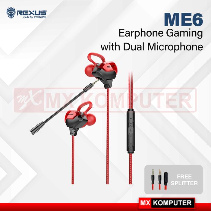 Gambar Earphone Gaming Rexus ME6 / Rexus ME-6 with Dual Microphone - Merah dari MXKomputer_NEW undefined Tokopedia