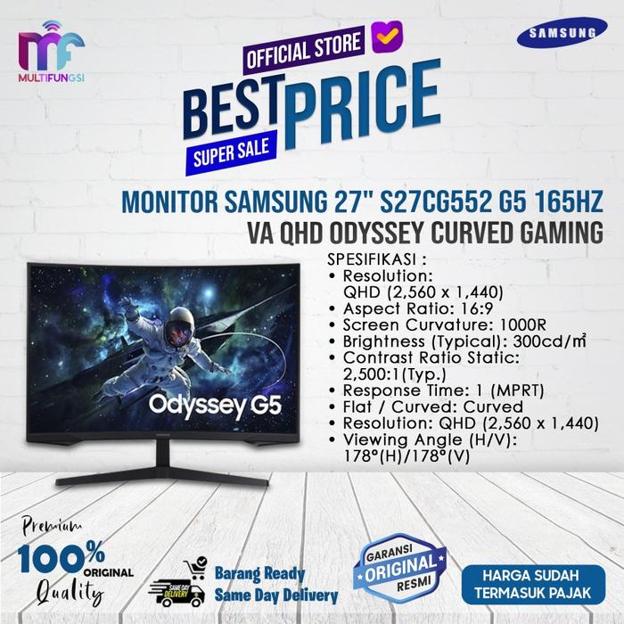Gambar Monitor Samsung 27" S27CG552 G5 165Hz VA QHD  Odyssey Curved Gaming - S27CG552, TANPA KAYU dari Multifungsi ID undefined Tokopedia