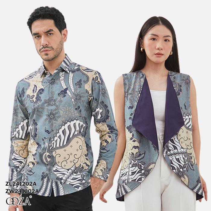 Gambar Odza Baju Seragam Couple Batik Pria Wanita Kemeja Lengan Panjang Pasangan Outer Rompi Luaran Praduta Biru Katun Kombinasi Etnik Atasan Keluarga Sarimbit Motif Praduta Kondangan - BlueRegular 3XL, Cokelat Allsize dari Odza Classic undefined Tokopedia