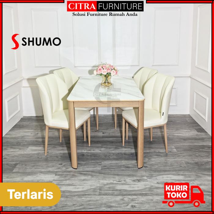 Gambar SHUMO Meja Makan Marmer Minimalis 4 Kursi Sunflower Series | Dining Table Premium - Light Wood dari Citra furniture Kota Administrasi Jakarta Pusat Tokopedia