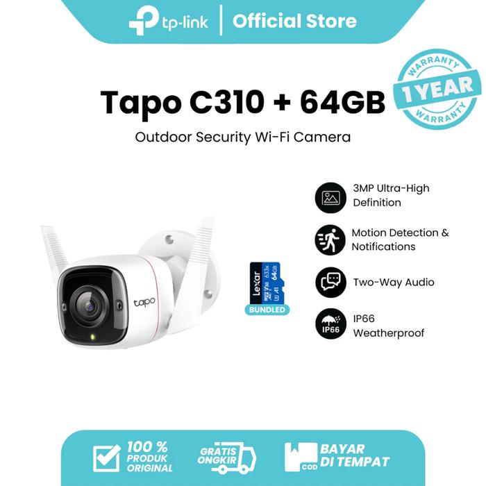 Gambar TP-Link Tapo C310 Outdoor 2K 3MP HD Wi-Fi CCTV Camera Certification-IP66 Weatherproof Night View Security IP + 64 GB dari Toko Obral Pondok Kelapa undefined Tokopedia