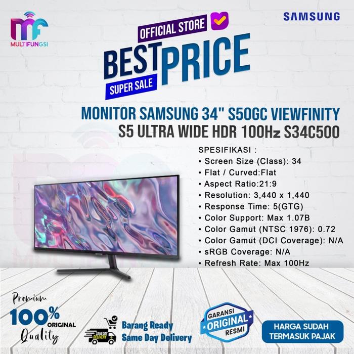 Gambar Monitor Samsung 34" S50GC ViewFinity S5 Ultra Wide HDR 100Hz S34C500 - S34C500, TANPA KAYU dari Multifungsi Online undefined Tokopedia