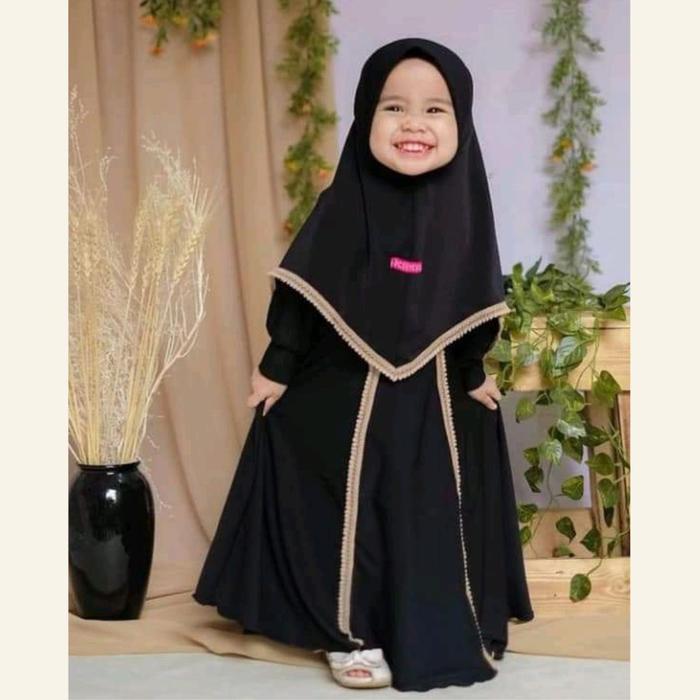 Gambar Elfaza Series Baju Busana Muslim Abaya Gamis Anak Perempuan 2-9 Tahun Bahan Jersey Balon Super Adem & Stretch Model Mamma Look's - Hitam, S dari Elfaza Fashion undefined Tokopedia