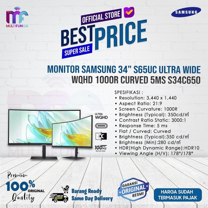 Gambar Monitor Samsung 34" S34C650 Curved Wide WQHD 1000R 5Ms Garansi Resmi - S34C650, TANPA KAYU dari Multifungsi Online Kota Administrasi Jakarta Pusat Tokopedia