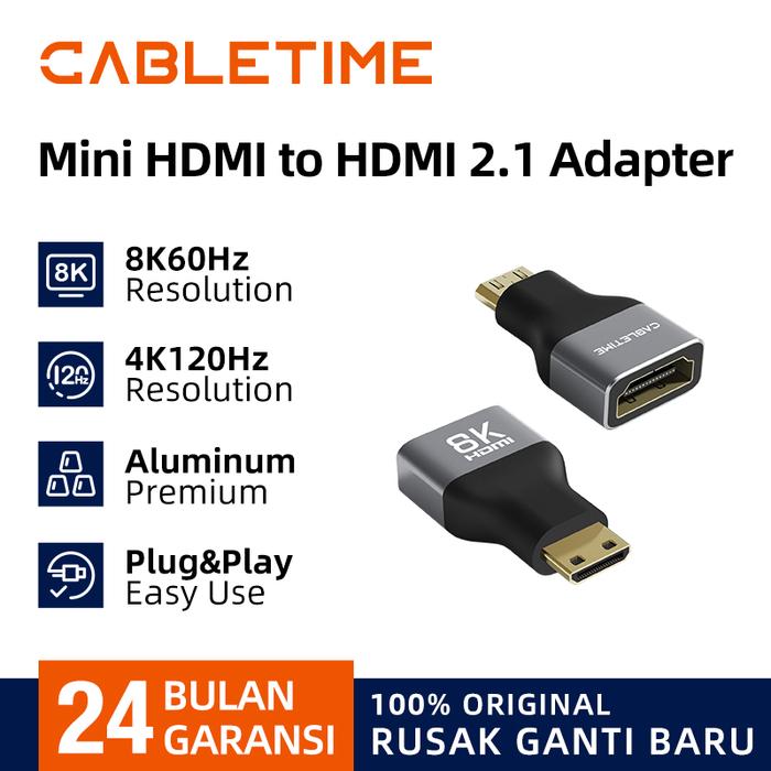 Gambar CABLETIME Adapter Mini Micro HDMI to HDMI Gender Male to Female 4K 8K 60Hz Coupler Connector - CP45 Mini 8K dari CABLETIME Jakarta undefined Tokopedia