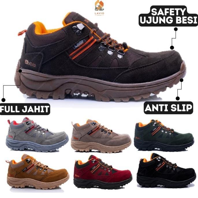 Gambar Sepatu Safety Hiking Outdoor Anti Slip Full Jahit Original Geneva Low - Cokelat, 39 dari trimutiastore undefined Tokopedia