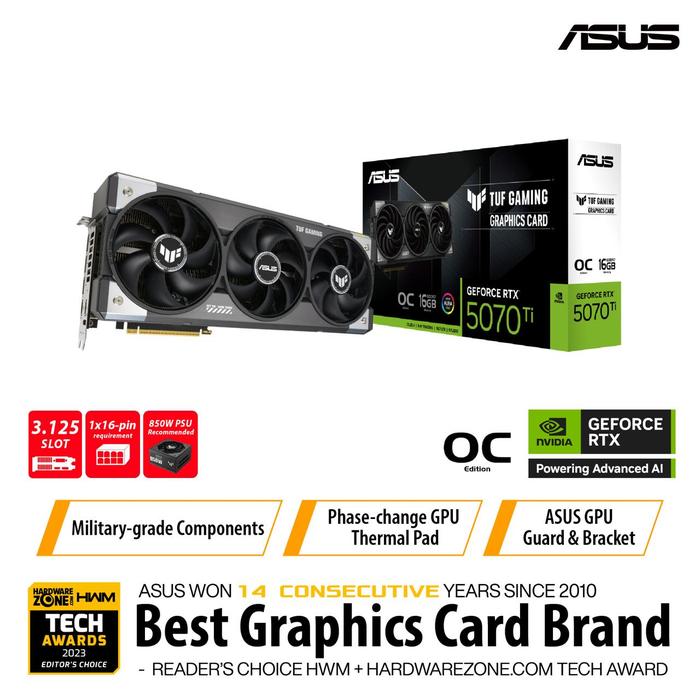 Gambar ASUS TUF Gaming GeForce RTX 5070 Ti 16GB GDDR7 OC Edition dari ASUS COMPONENT undefined Tokopedia