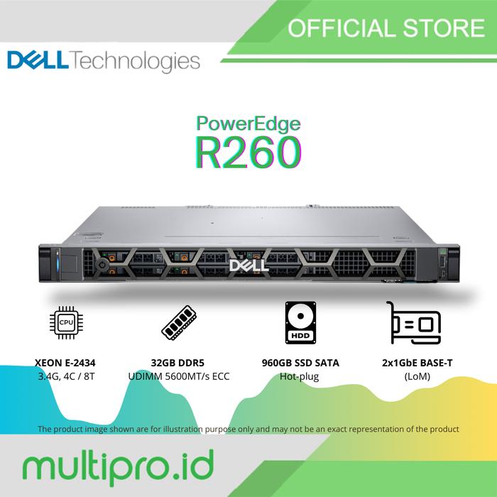 Gambar Server Dell R260 Xeon 4 Core E-2434 DDR5 32GB HDD SSD PowerEdge Rack 1U - 960GB SSD dari Multipro.id undefined Tokopedia