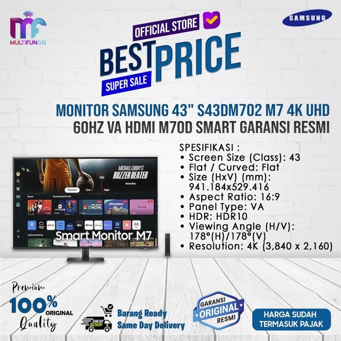 Gambar Monitor Samsung 43" S43DM702 M7 4K UHD 60Hz VA HDMI M70D Smart Garansi Resmi - S43DM702, TANPA KAYU dari Multifungsi Online undefined Tokopedia