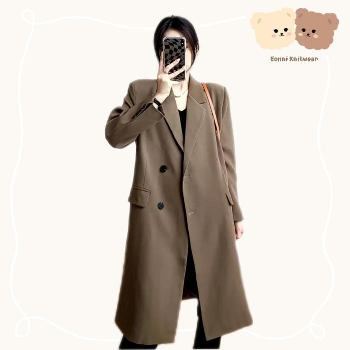 Gambar Blazer Wanita Korean Style (To Trench Coat) - Cokelat, S dari Eonni Knitwear undefined Tokopedia