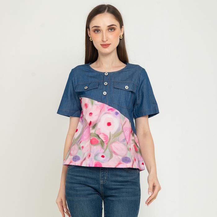 Gambar *Ready Stok* N2 - Atasan Denim Kombi katun 28529 - Pink, M dari Sisters Fashion Group undefined Tokopedia