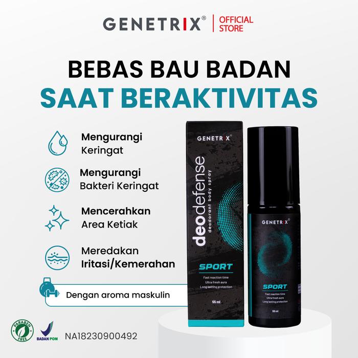 Gambar GENETRIX DEODEFENSE Deodorant Body Spray SPORT 55ml - Deodoran Anti Bau Badan & Pencerah Ketiak - 1 pcs dari Genetrix Ultimate Body undefined Tokopedia